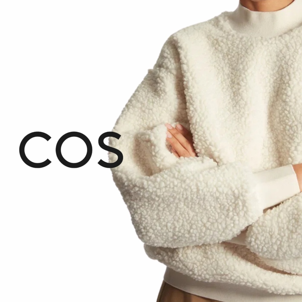 COS | Oversized Mock-Neck Teddy Sweatshirt – Off White, Size S
